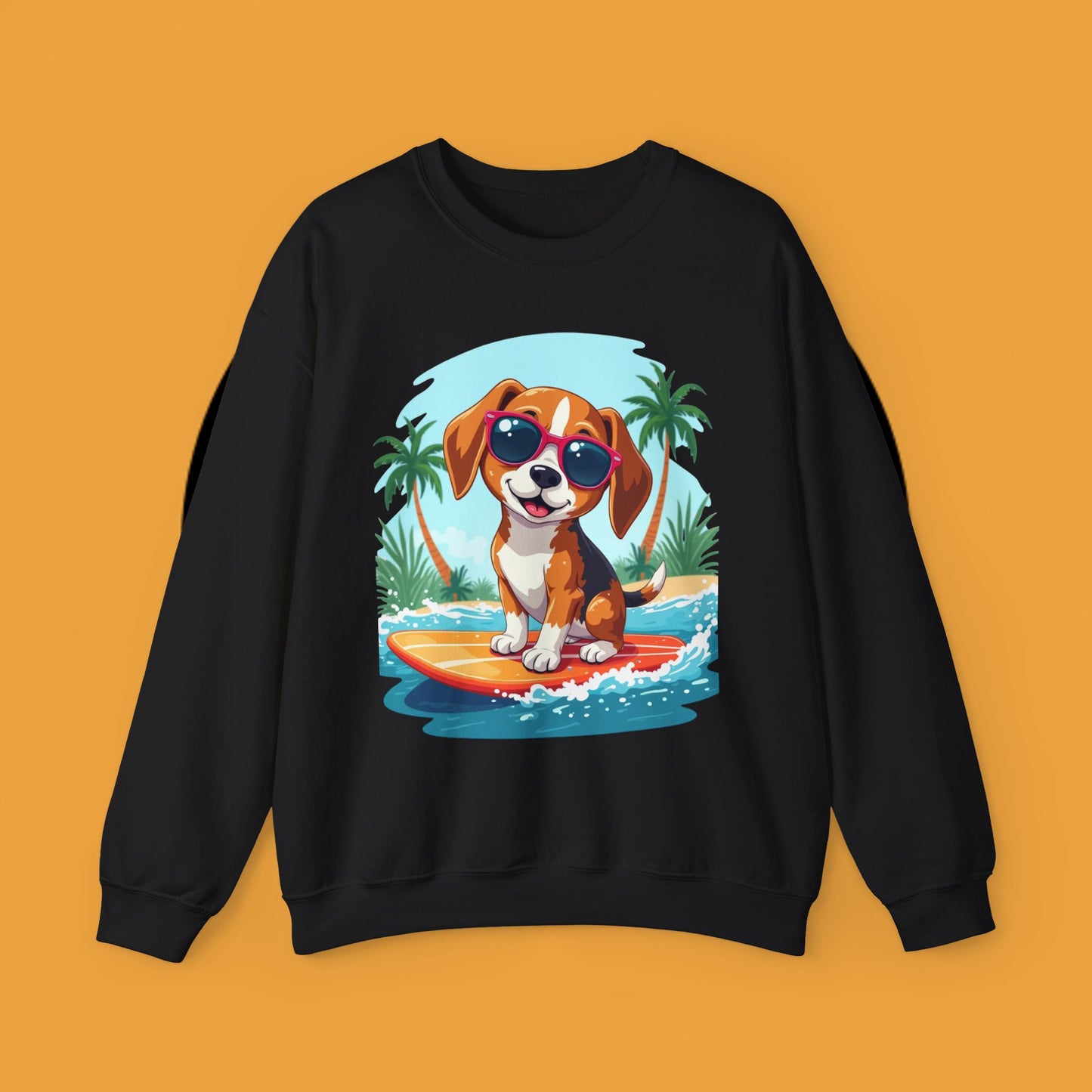 Dog Lover Crewneck Sweatshirt - Beagle surfista - Cool Summer Beagle Surfboard Sweatshirt β Perfect for Beach Vibes!