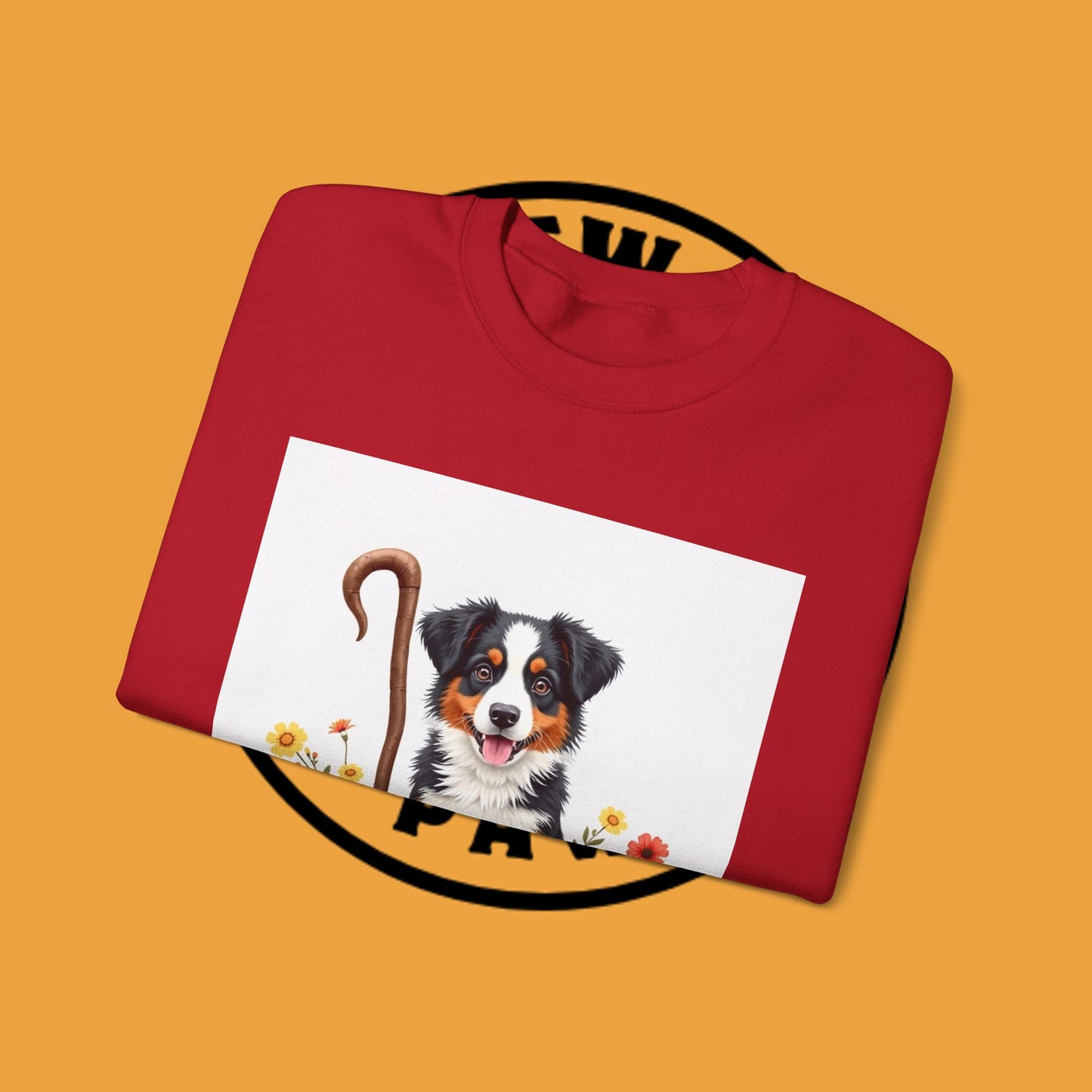 Border Collie Puppy Shepherd's Crook Crewneck Sweatshirt - Pastoral Dog Art | Farm Life Gift