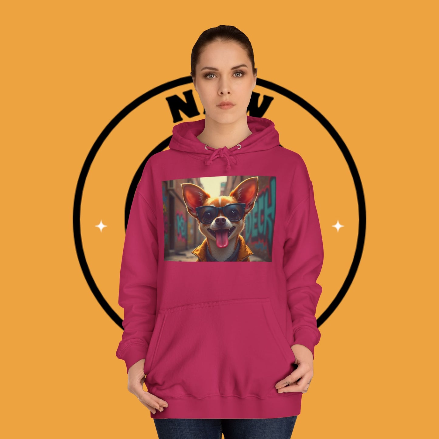 "Hip Chihuahua Sunglasses Hoodie | Cool Street Dog Art | Urban Hipster Pet Fashion | Trendy Animal Streetwear"
