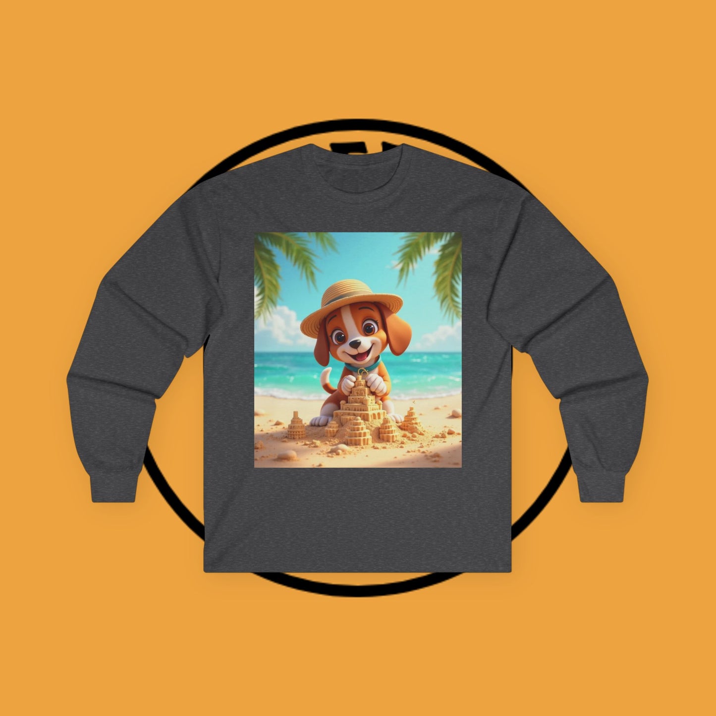 Beach Puppy Building Sandcastle Long Sleeve Shirt - Summer Tee