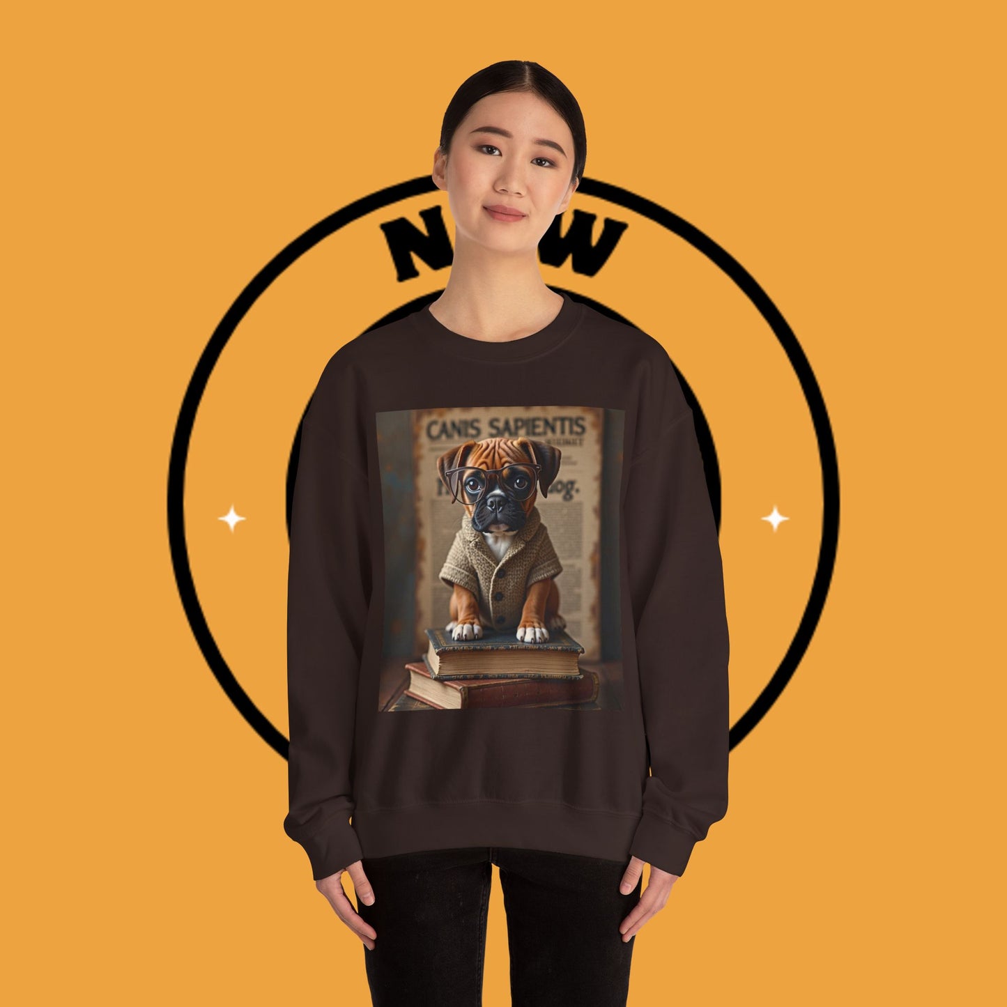 Professor Puppy Glasses Crewneck Sweatshirt - Scholarly Dog Design - Academic Pet Lover Gift