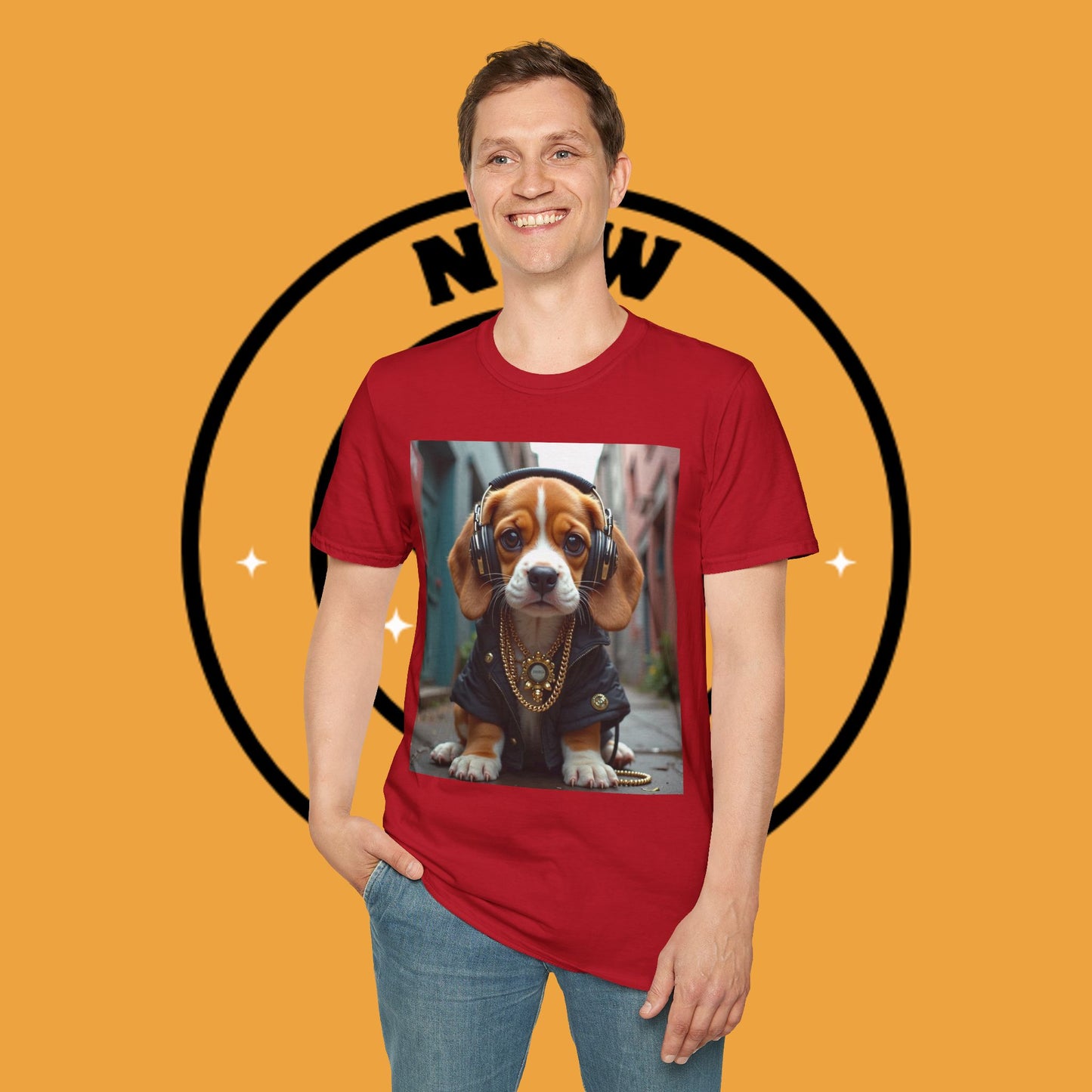 Hip Hop Beagle Dog T-Shirt - Cool Puppy with Headphones & Gold Chains Graphic Tee