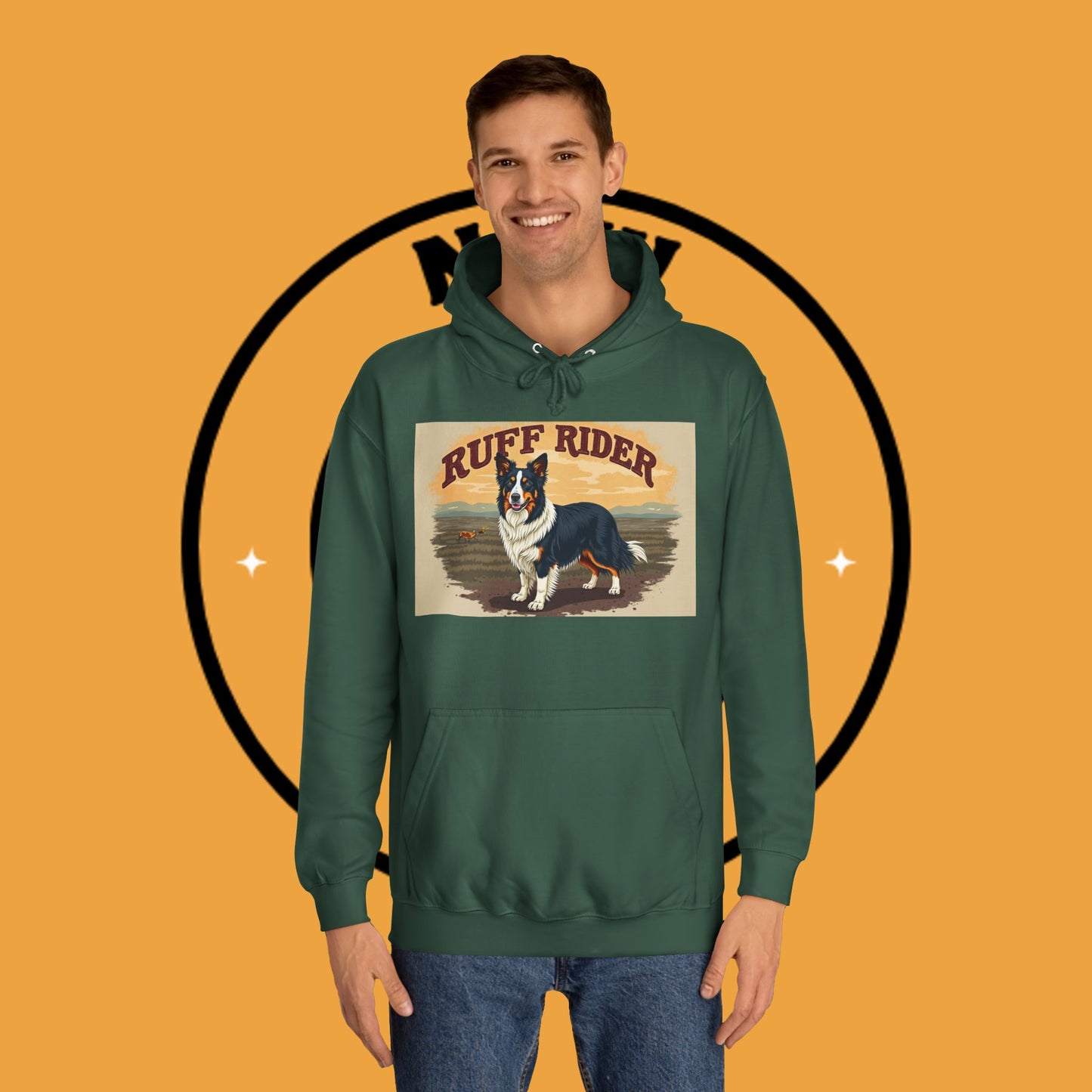"Ruff Rider Border Collie Hoodie - Vintage Western Dog Lover Sweatshirt | Premium Quality Comfort Wear"