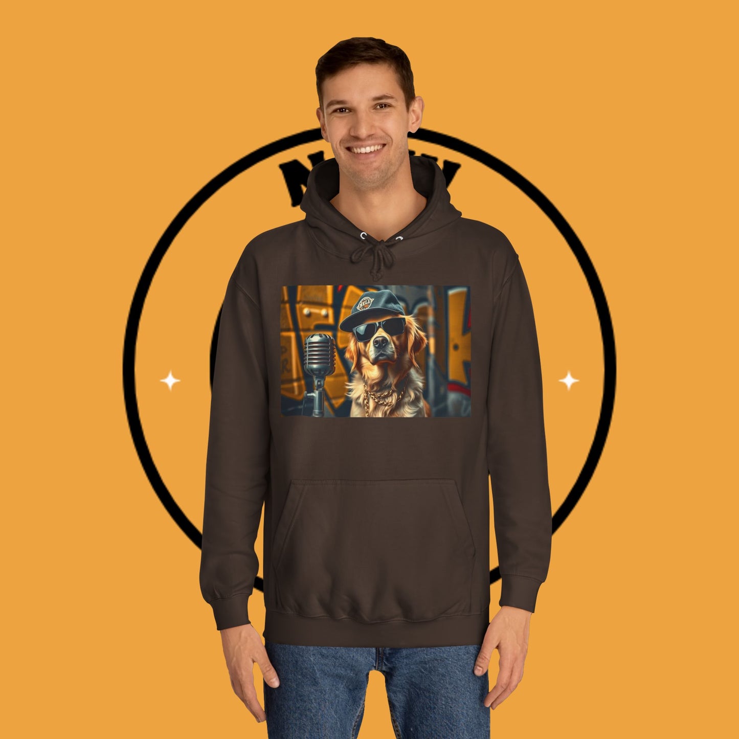 Hip Hop Hound - Cool Dog Rapper with Microphone - Rapper Dog Hoodie: Street Style Icon with Retro Vibes - Unisex Hoodie