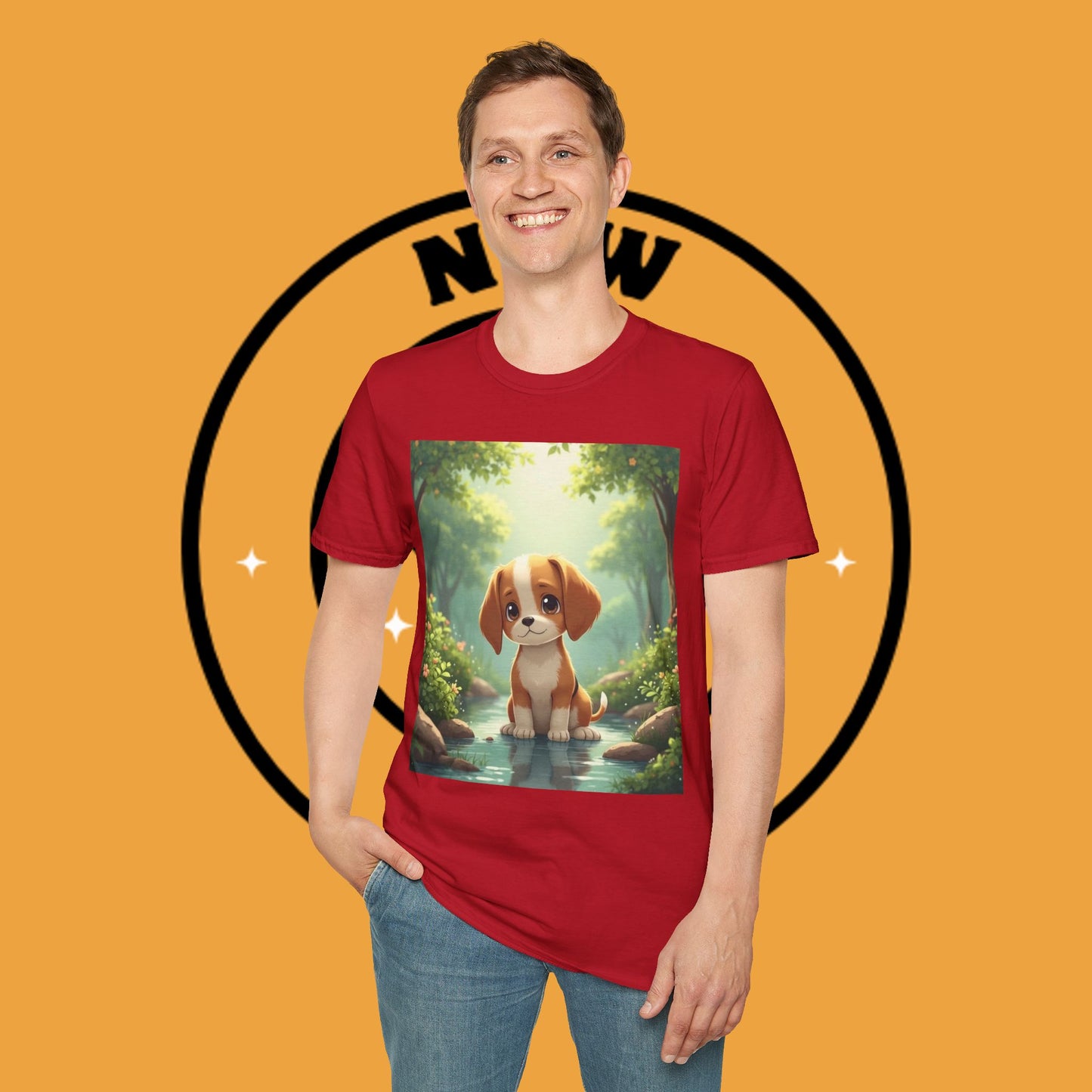 Magical Forest Beagle Puppy T-Shirt - Enchanted Nature Scene with Adorable Dog Design