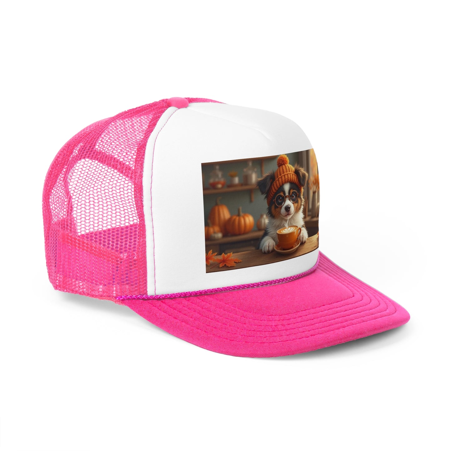 Autumn Cozy Dog Trucker Hat - Cute Puppy Coffee Lover Cap - Fall Vibes Baseball Hat
