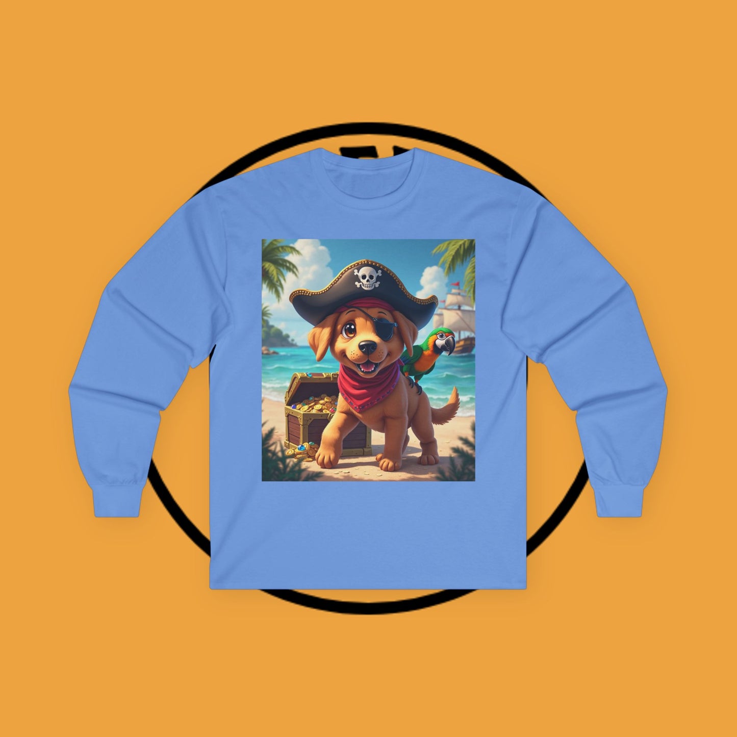 Adventurous Pirate Puppy Long Sleeve T-Shirt - Dog Design with Pirate Hat and Tropical Treasure Long Sleeve T-Shirt for Adventure Lovers π΄β οΈπ¦