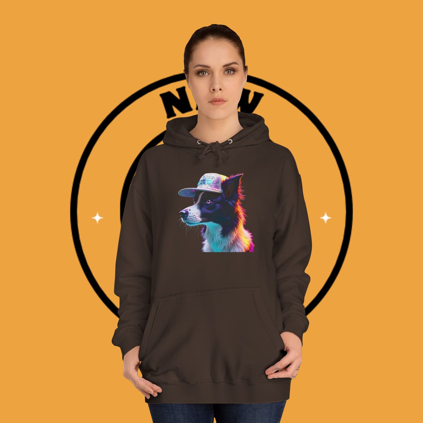 "Neon Rainbow Dog Hoodie - Vibrant Border Collie Street Art Design | Unisex Premium Streetwear"