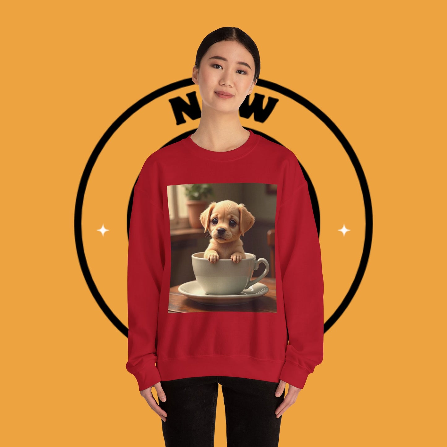 Unisex Dog Lover Crewneck Sweatshirt - Teacup Puppy: Adorable Yellow Lab in Coffee Cup