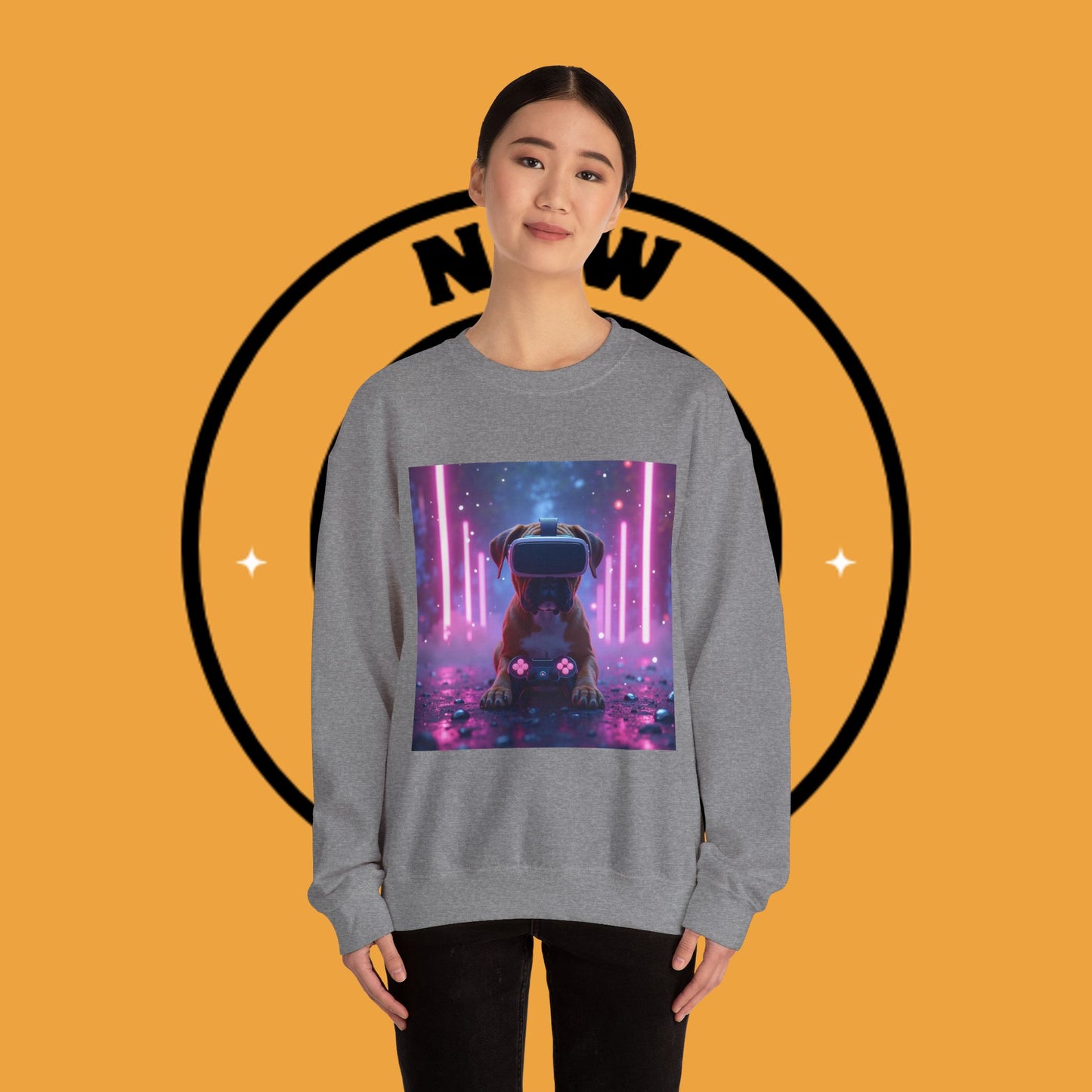 VR Gaming Boxer Dog Crewneck Sweatshirt | Funny Gamer Gift | Virtual Reality Puppy Design