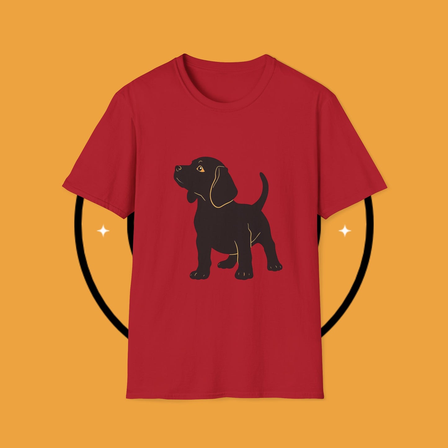 Minimalist Black Beagle Puppy T-Shirt - Simple Dog Silhouette Design | Modern Pet Lover Tee with Gold Accents