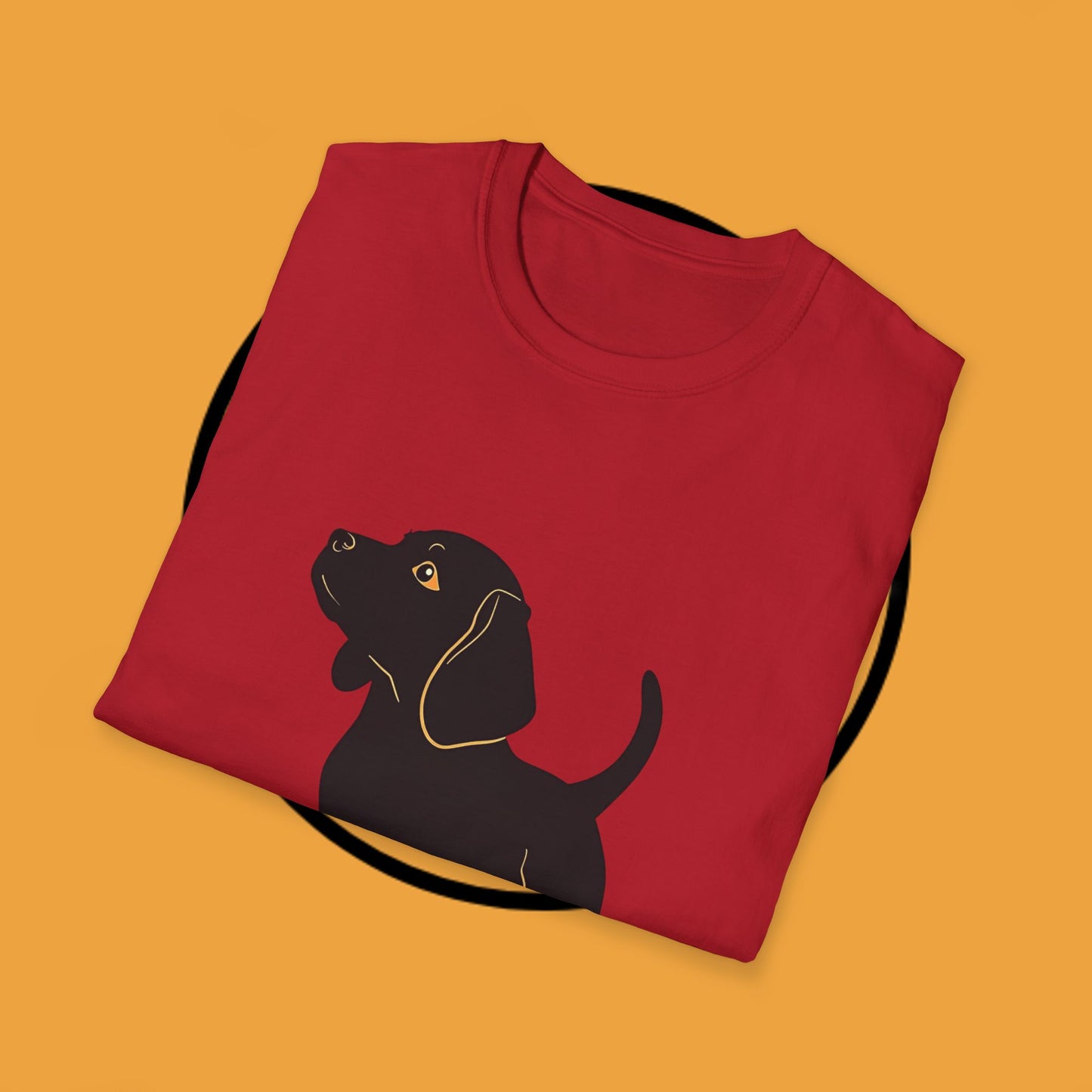 Minimalist Black Beagle Puppy T-Shirt - Simple Dog Silhouette Design | Modern Pet Lover Tee with Gold Accents