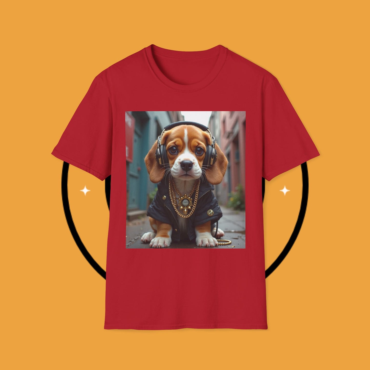 Hip Hop Beagle Dog T-Shirt - Cool Puppy with Headphones & Gold Chains Graphic Tee