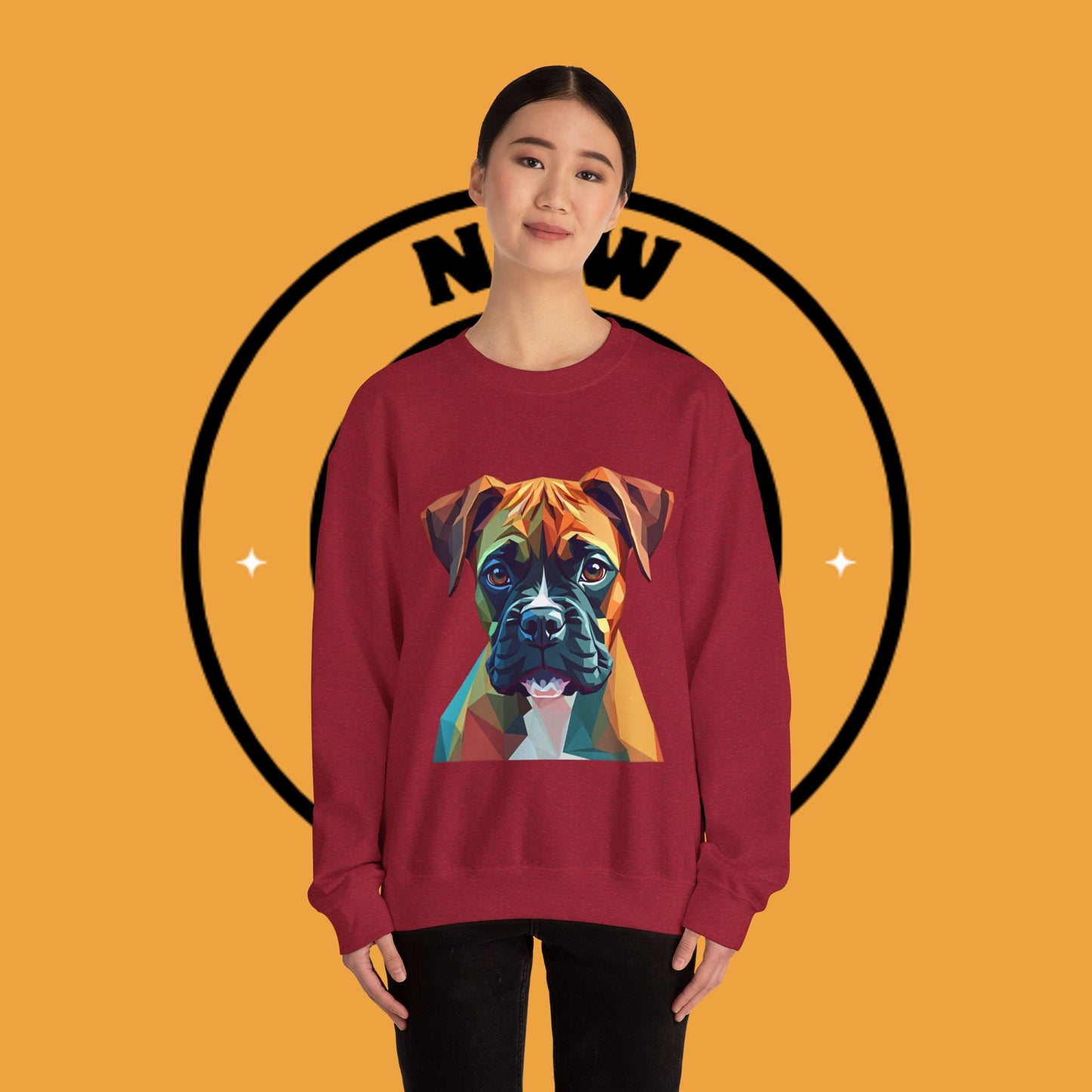 Geometric Boxer Dog Crewneck Sweatshirt - Polygon Art Pet Portrait - Modern Design Lover Gift