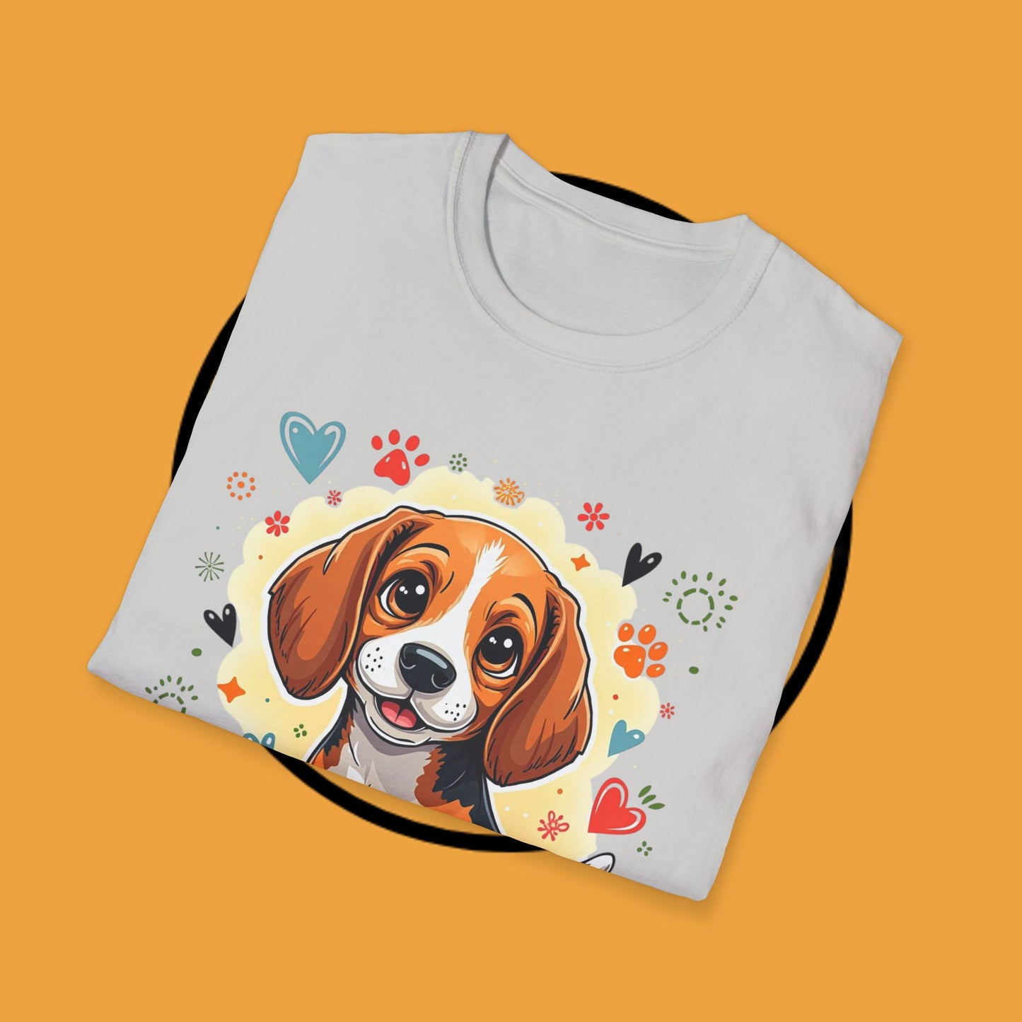 Adorable Beagle Puppy with Hearts & Paws T-Shirt - Cute Dog Love Design Graphic Tee