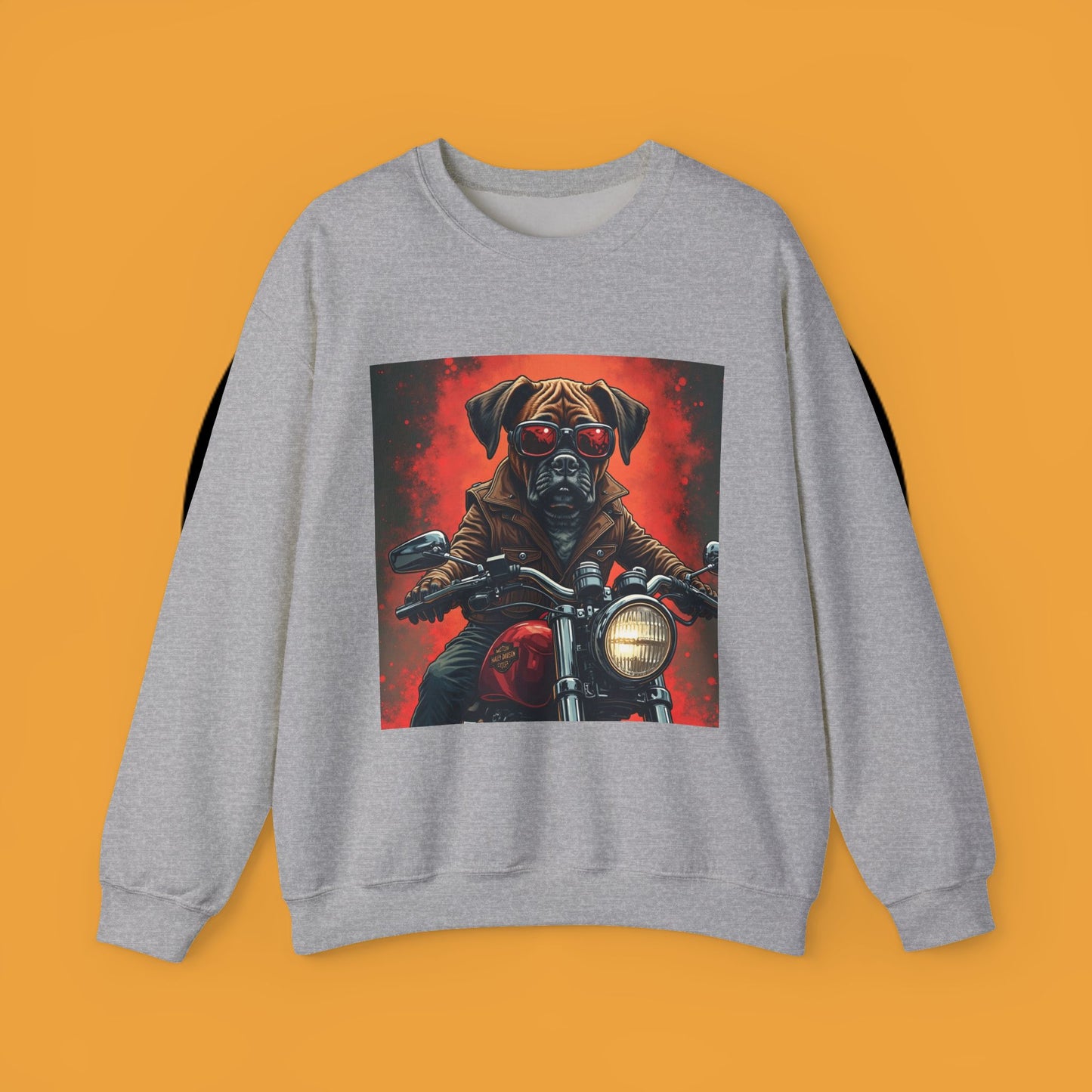 Biker Boxer Dog Crewneck Sweatshirt - Motorcycle Rebel Pup Design - Badass Pet Lover Style