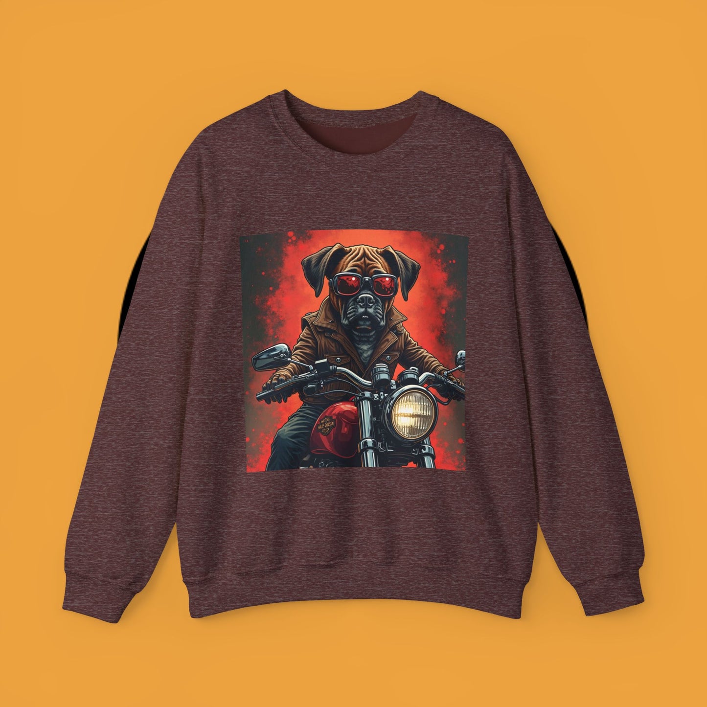 Biker Boxer Dog Crewneck Sweatshirt - Motorcycle Rebel Pup Design - Badass Pet Lover Style