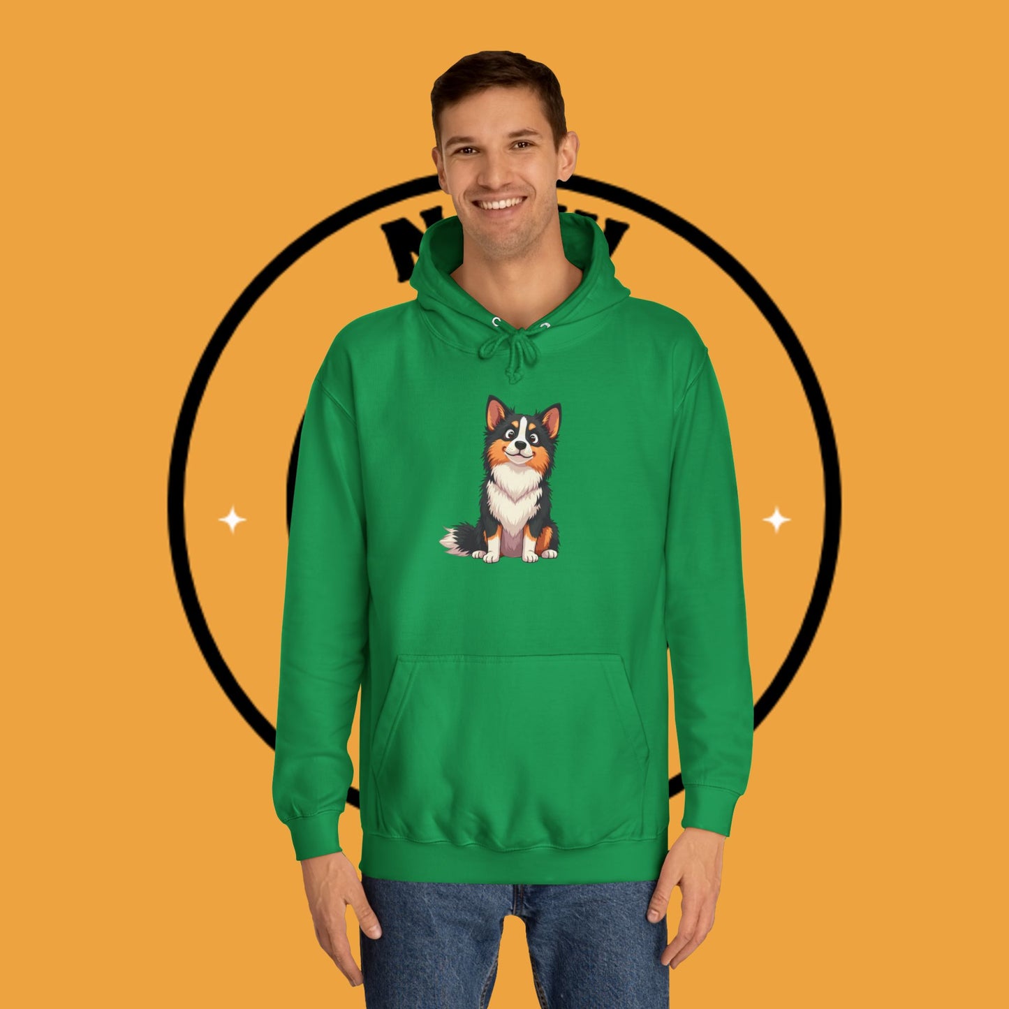 "Cute Tricolor Puppy Hoodie - Adorable Cartoon Dog Design | Kawaii Animal Streetwear for Dog Lovers"