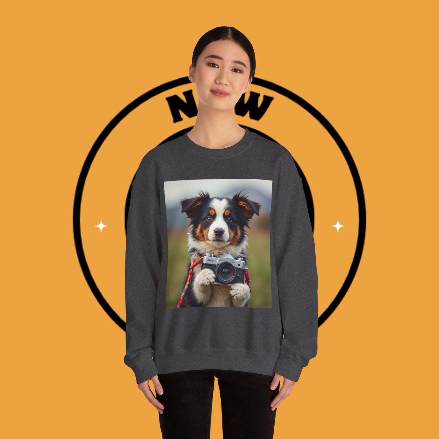 Photographer Dog Crewneck Sweatshirt - Cute Puppy with Vintage Camera Design | Photography Lover Gift