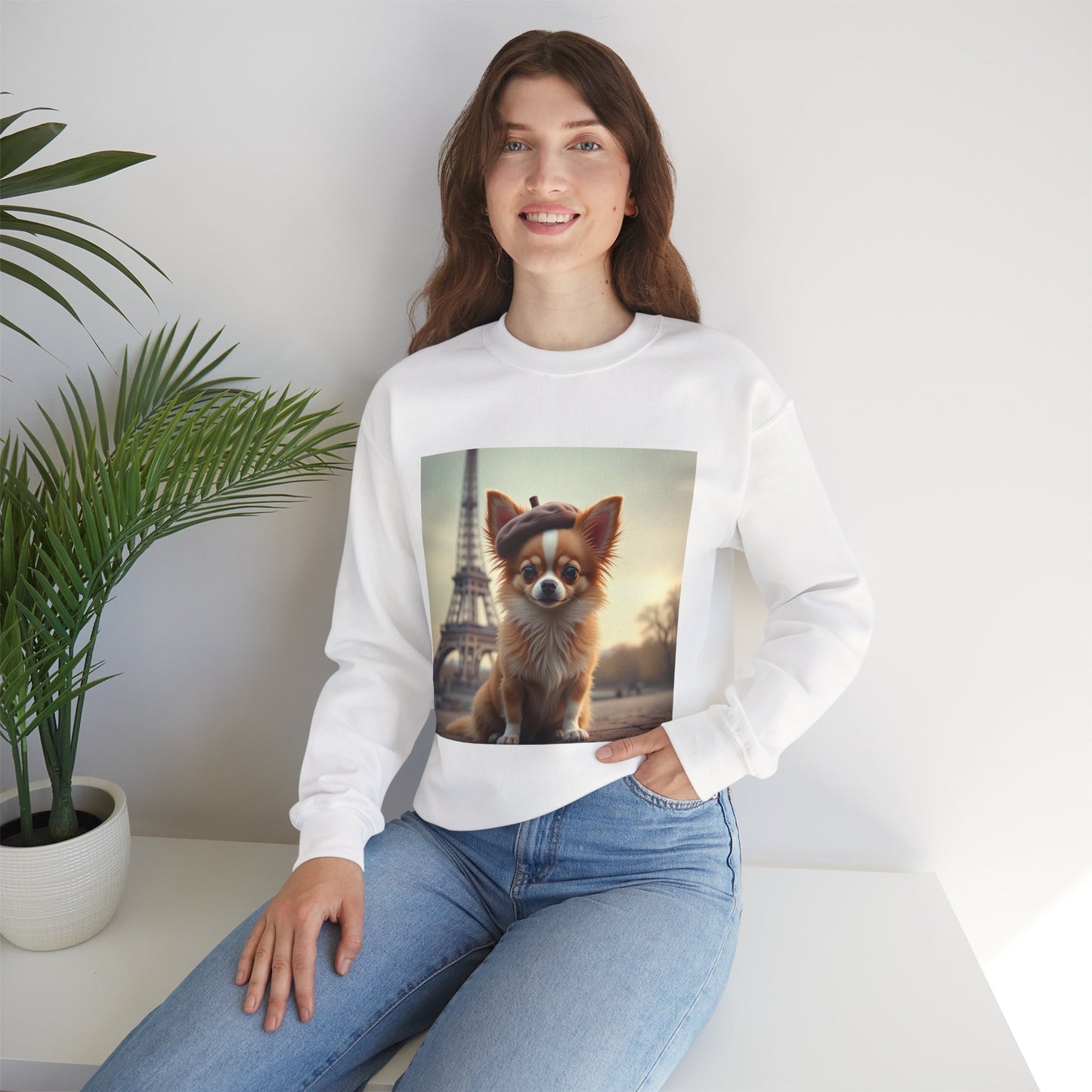 Parisian Chihuahua Beret Sweatshirt | French Dog Eiffel Tower Design | Travel Lover Gift