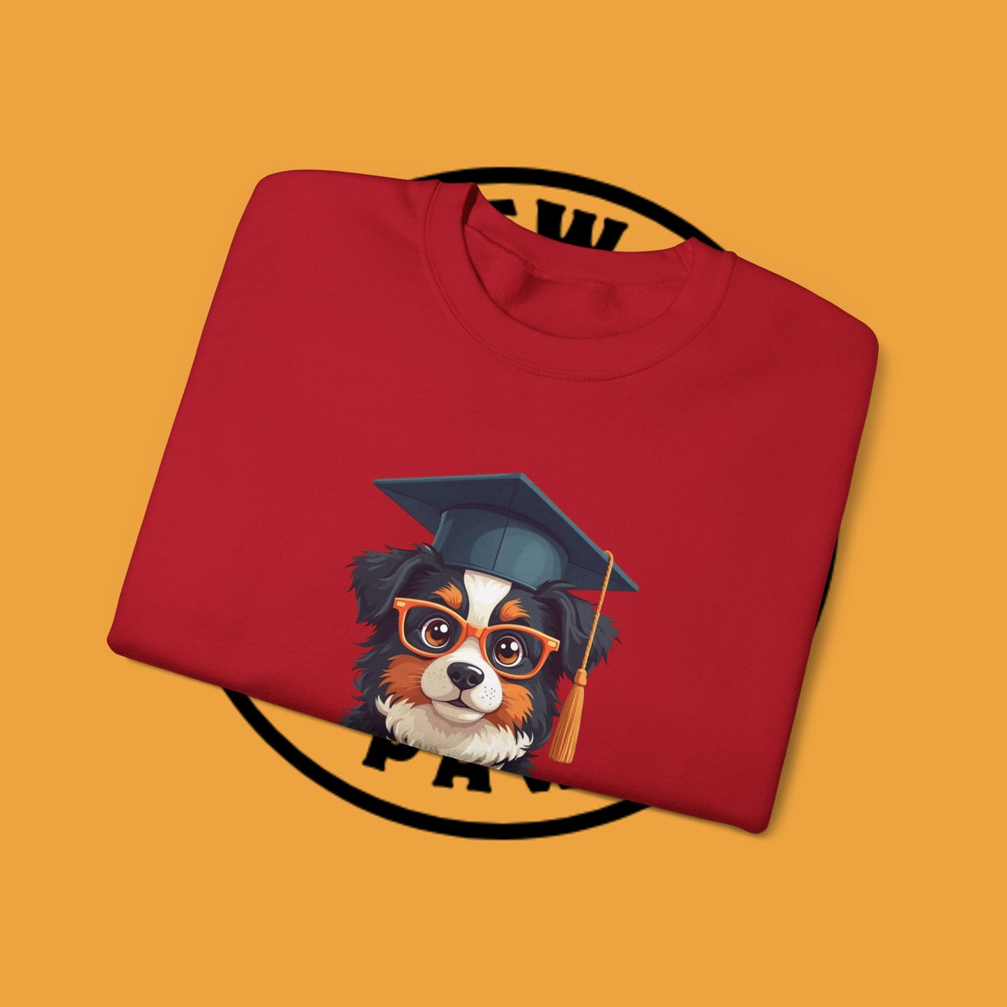 Graduation Dog Crewneck Sweatshirt - Smart Puppy Graduate Cap Books | Academic Achievement Gift