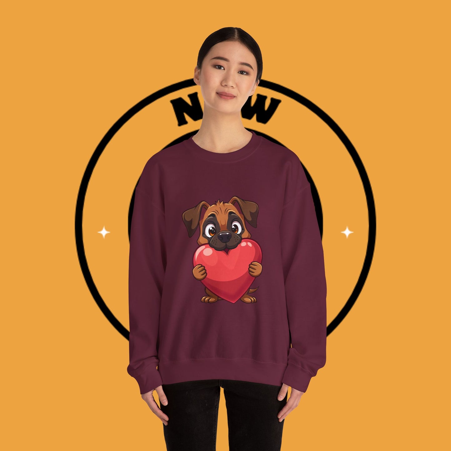 Adorable Puppy Love Heart Crewneck Sweatshirt - Perfect Gift for Dog Lovers