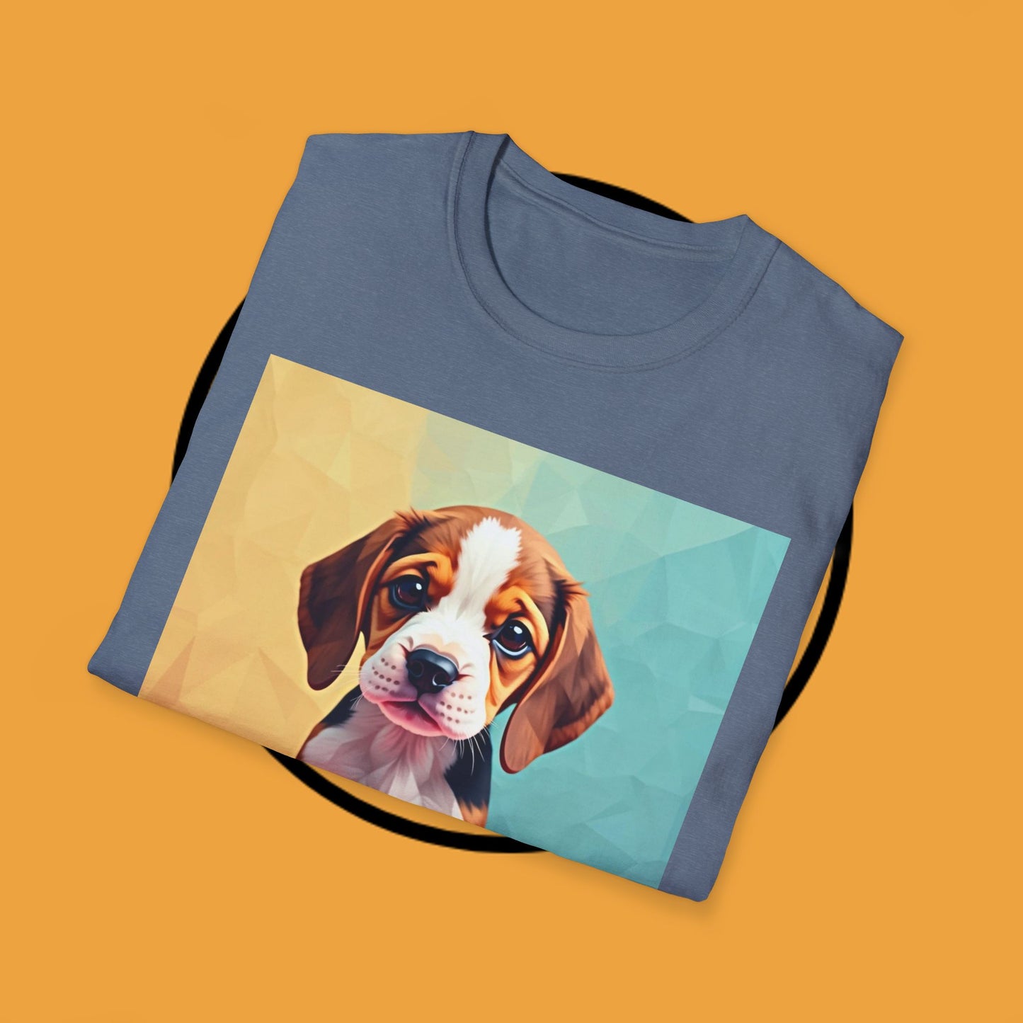 Modern Art Beagle Puppy T-Shirt - Geometric Low Poly Dog Design with Rainbow Background