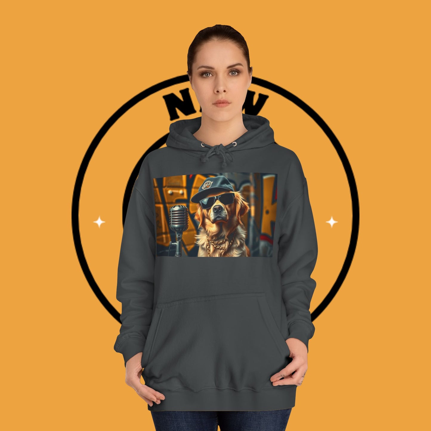 Hip Hop Hound - Cool Dog Rapper with Microphone - Rapper Dog Hoodie: Street Style Icon with Retro Vibes - Unisex Hoodie