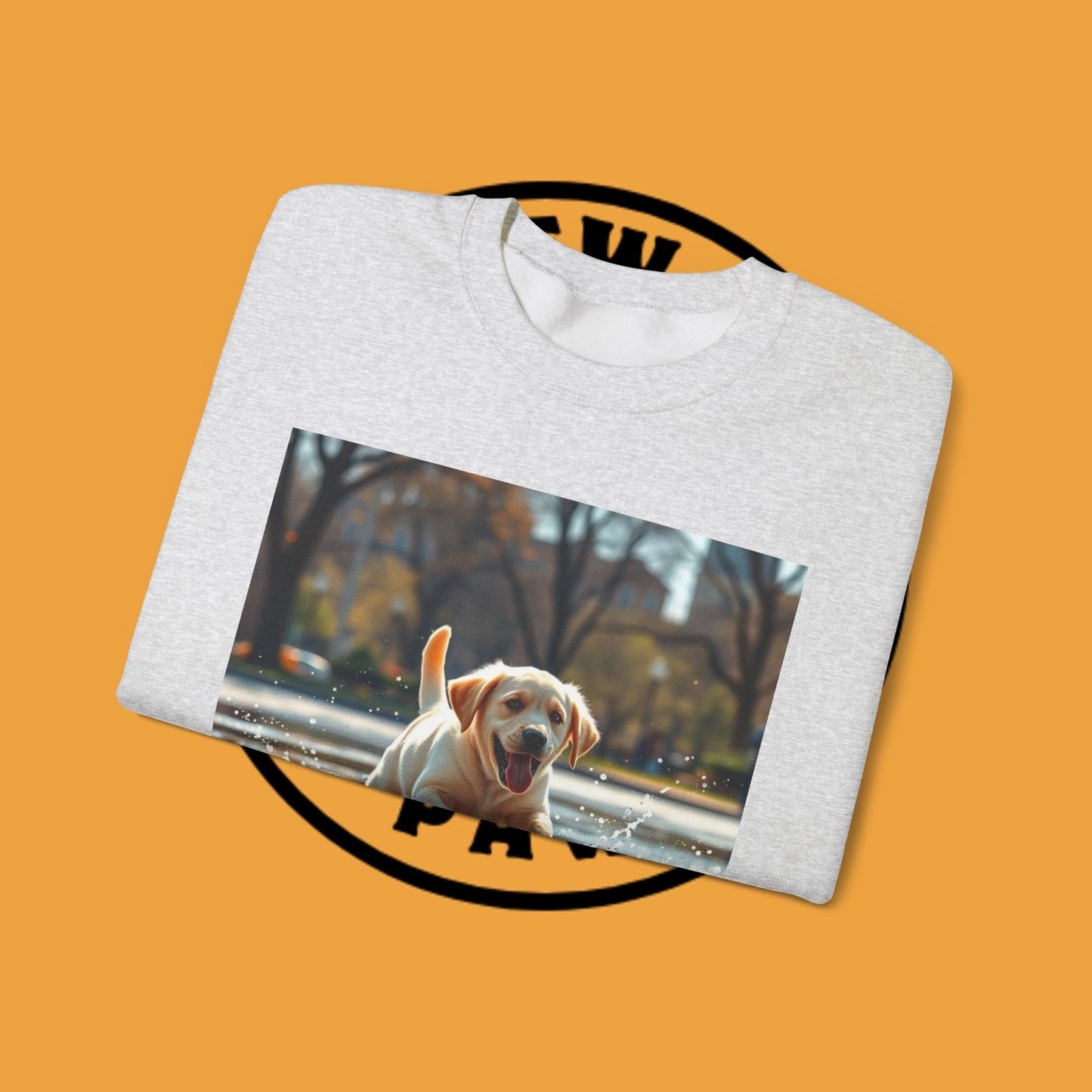 Unisex Dog Lover Crewneck Sweatshirt -Labrador Puppy Running in Water - Happy Dog Splashing in Puddle