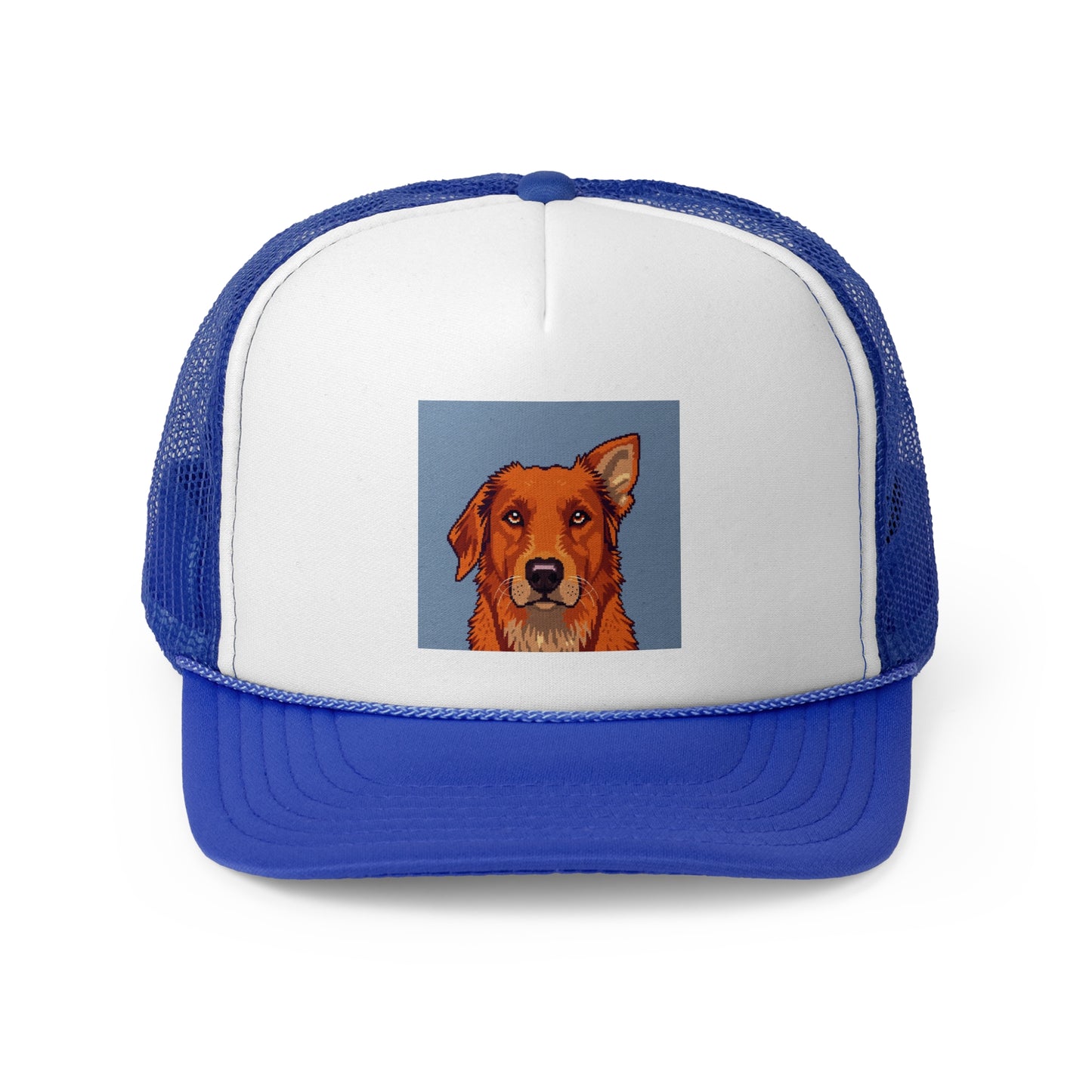 Pixel Art Dog Trucker Cap - Retro Gaming Golden Retriever Design - Unisex Adjustable Cap