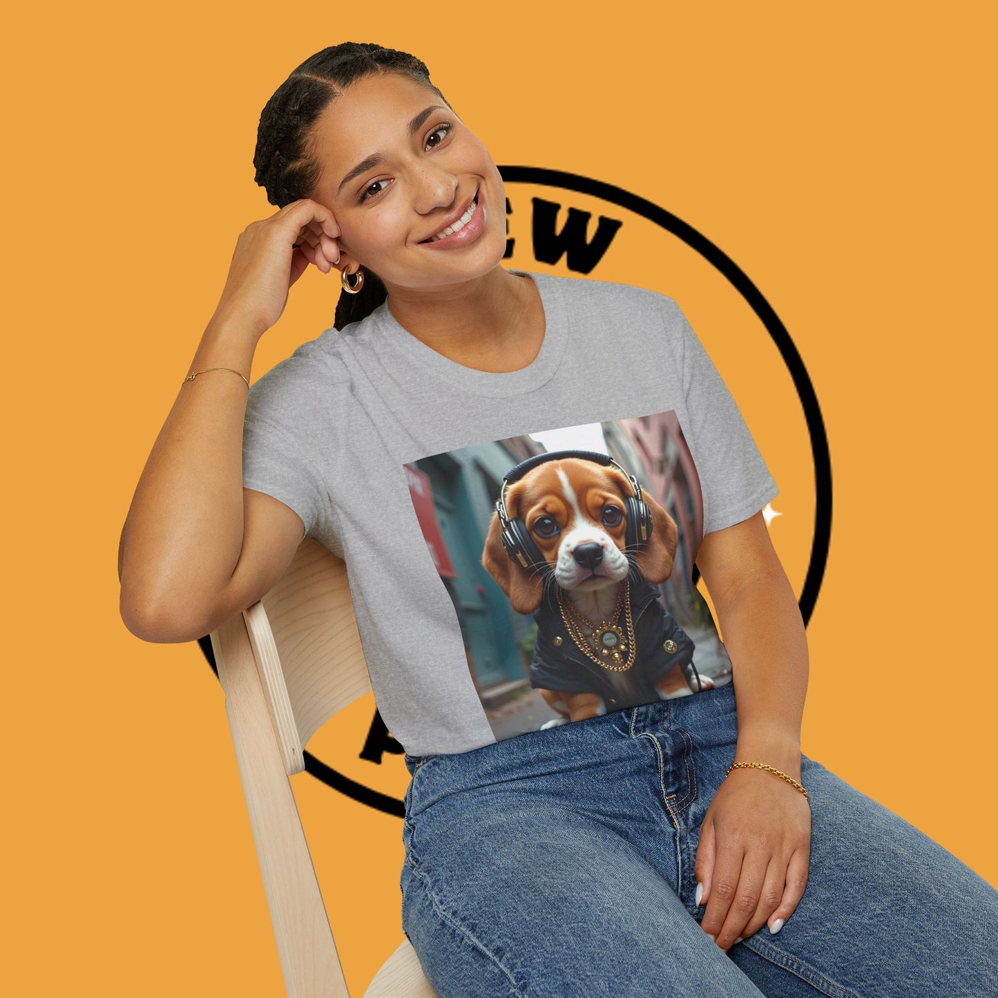 Hip Hop Beagle Dog T-Shirt - Cool Puppy with Headphones & Gold Chains Graphic Tee