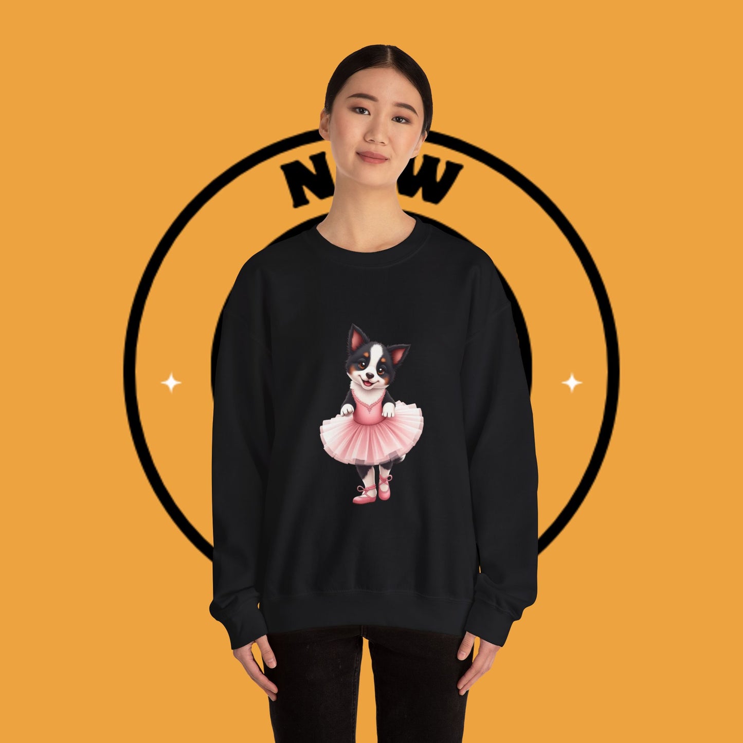 Cute Ballet Dog Crewneck Sweatshirt - Dancing Puppy in Pink Tutu Design | Kawaii Animal Lover Gift
