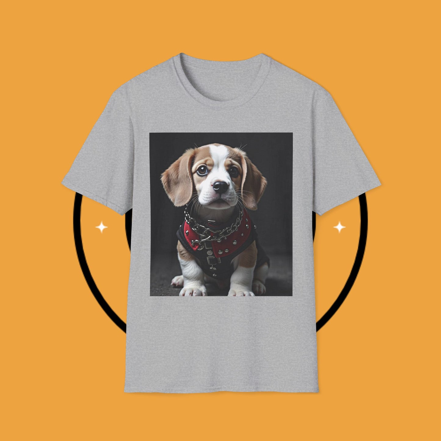 Tough Beagle Puppy T-Shirt - Rebel Dog with Leather Harness Design | Edgy Pet Lover Biker Style Tee