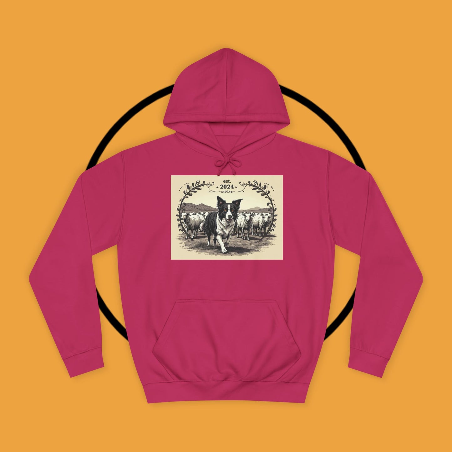 "Border Collie Sheep Herding Hoodie - Vintage Farm Life Est. 2024 Sweatshirt | Premium Pastoral Dog Design"