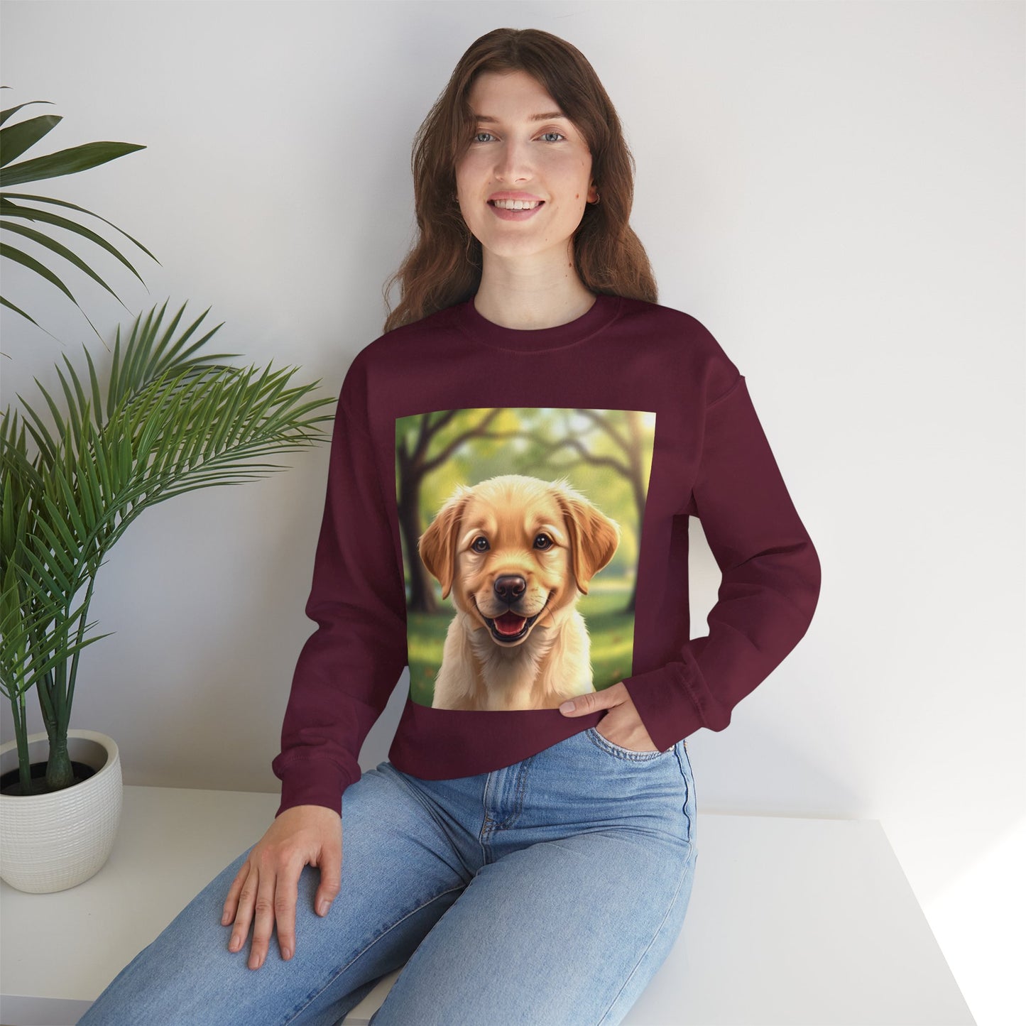 Crewneck Sweatshirt - Adorable Puppy Smiling in the Park - Sweet and Happy Golden Retriever