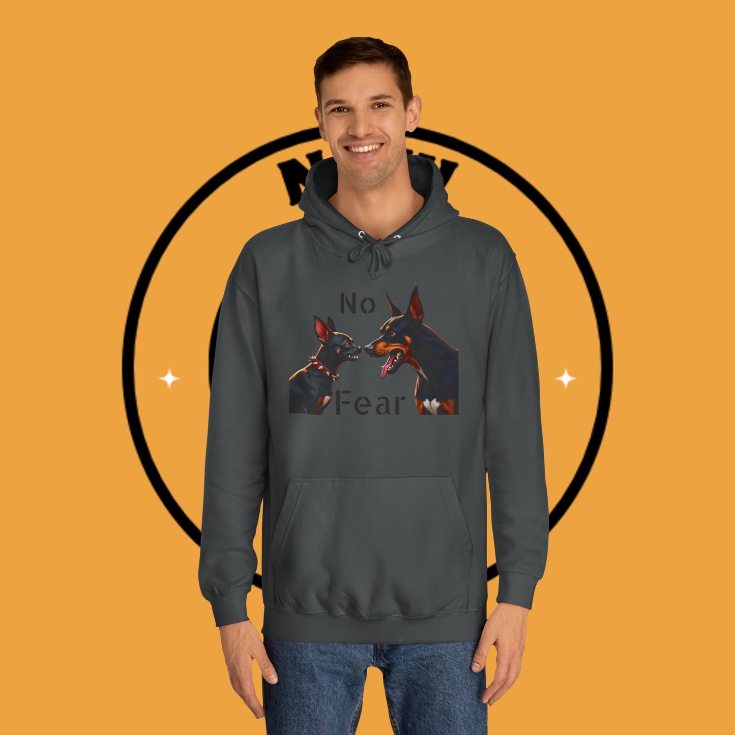 "Fearless Chihuahua vs Doberman Hoodie | Small Dog Big Attitude | David Goliath Pet Art | Brave Little Dog Gift"