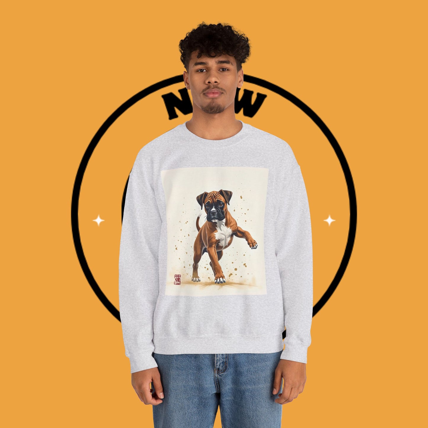 Running Boxer Puppy Crewneck Sweatshirt | Artistic Dog Lover Gift | Dynamic Movement Design