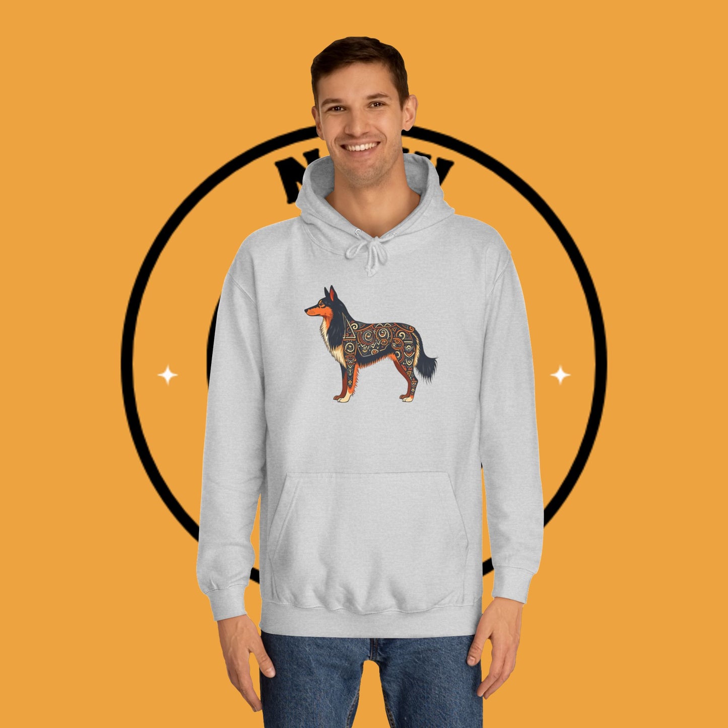 "Tribal Border Collie Mandala Hoodie - Sacred Geometry Dog Art Sweatshirt | Spiritual Celtic Design"