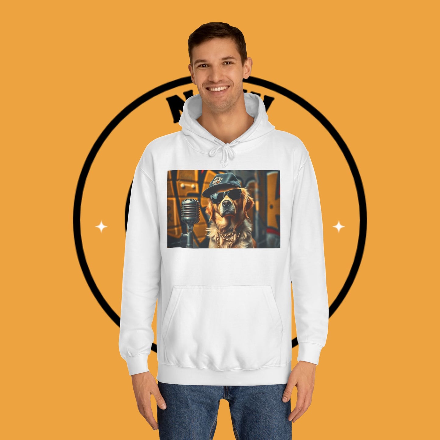 Hip Hop Hound - Cool Dog Rapper with Microphone - Rapper Dog Hoodie: Street Style Icon with Retro Vibes - Unisex Hoodie