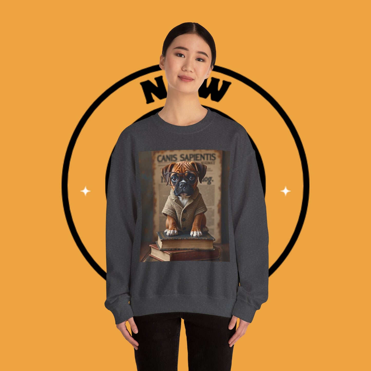 Professor Puppy Glasses Crewneck Sweatshirt - Scholarly Dog Design - Academic Pet Lover Gift
