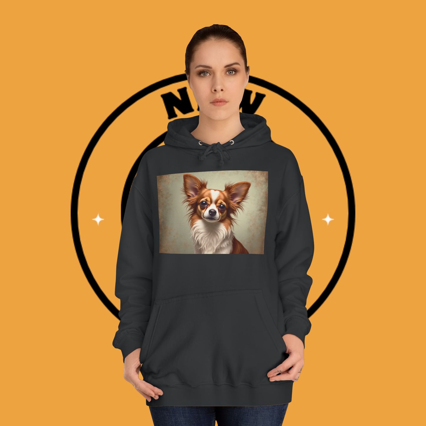 "Long Haired Chihuahua Portrait Hoodie | Elegant Pet Art | Classic Dog Painting Style | Beautiful Chihuahua Gift"