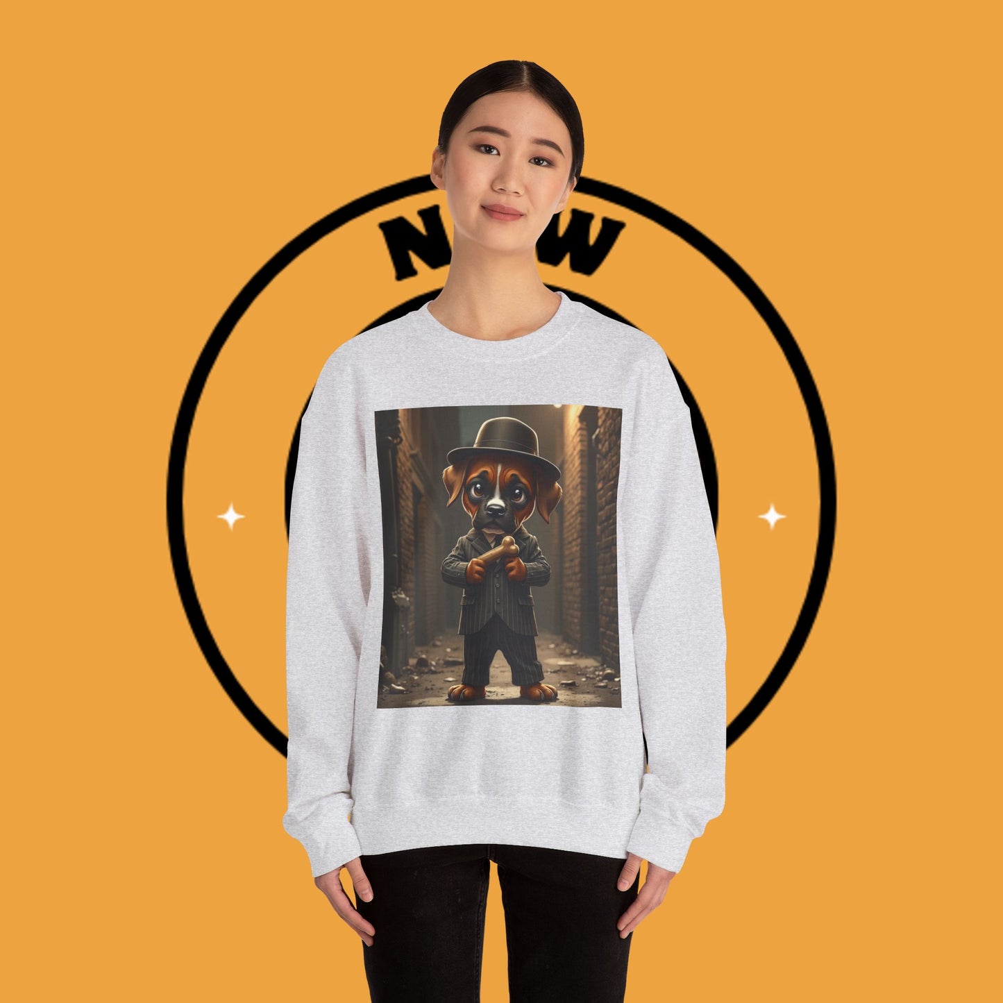 Gangster Puppy Fedora Crewneck Sweatshirt - Vintage Dog Boss Design - Retro Pet Lover Style