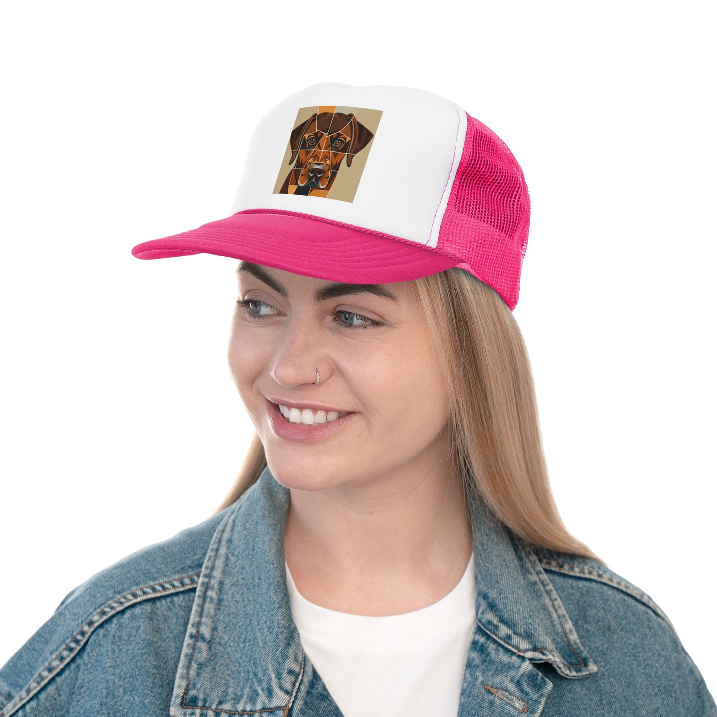 Geometric Dog Trucker Cap - Modern Low Poly Art Design - Unisex Minimalist Cap