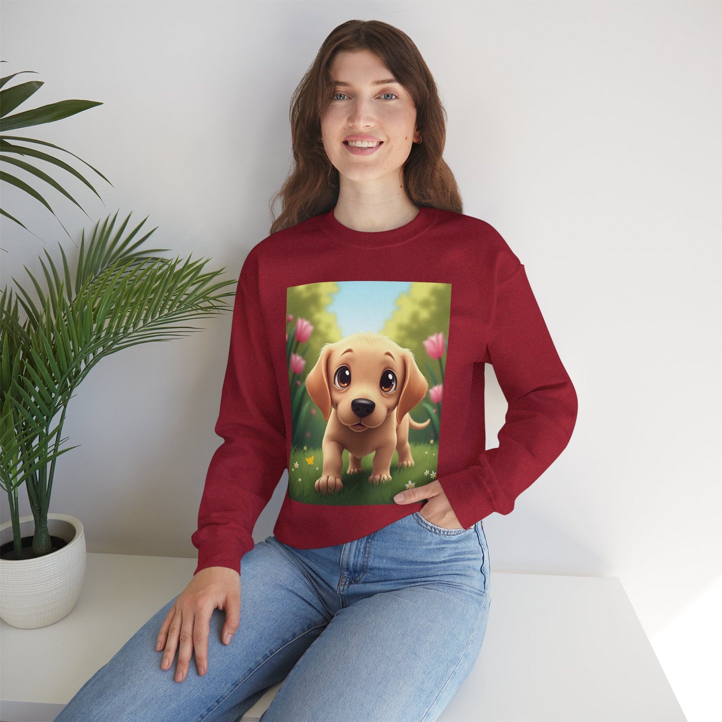 Adorable Golden Retriever Puppy in a Garden with Flowers - Cute Puppy Photo kawaii style