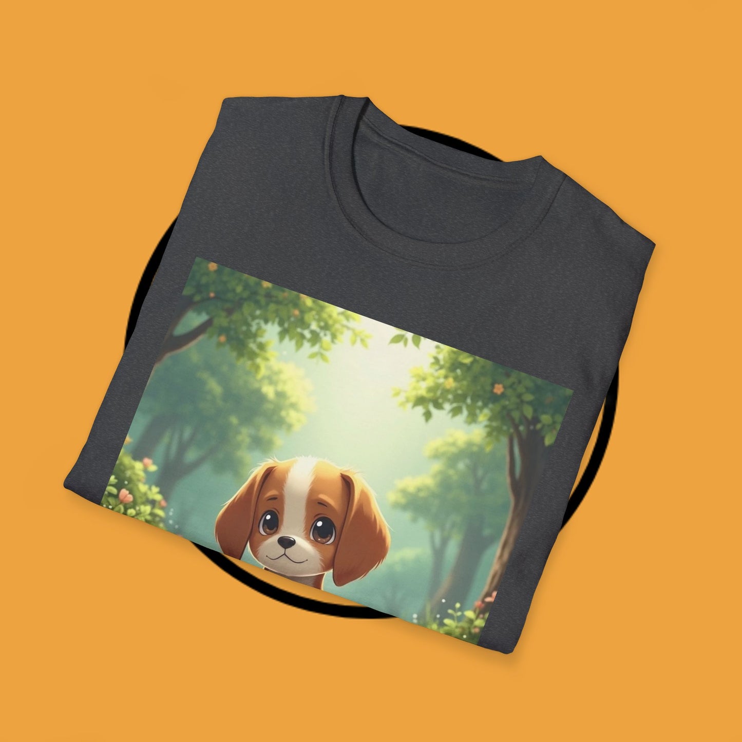 Magical Forest Beagle Puppy T-Shirt - Enchanted Nature Scene with Adorable Dog Design