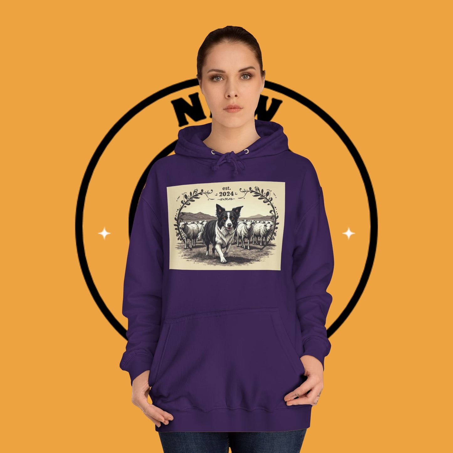 "Border Collie Sheep Herding Hoodie - Vintage Farm Life Est. 2024 Sweatshirt | Premium Pastoral Dog Design"