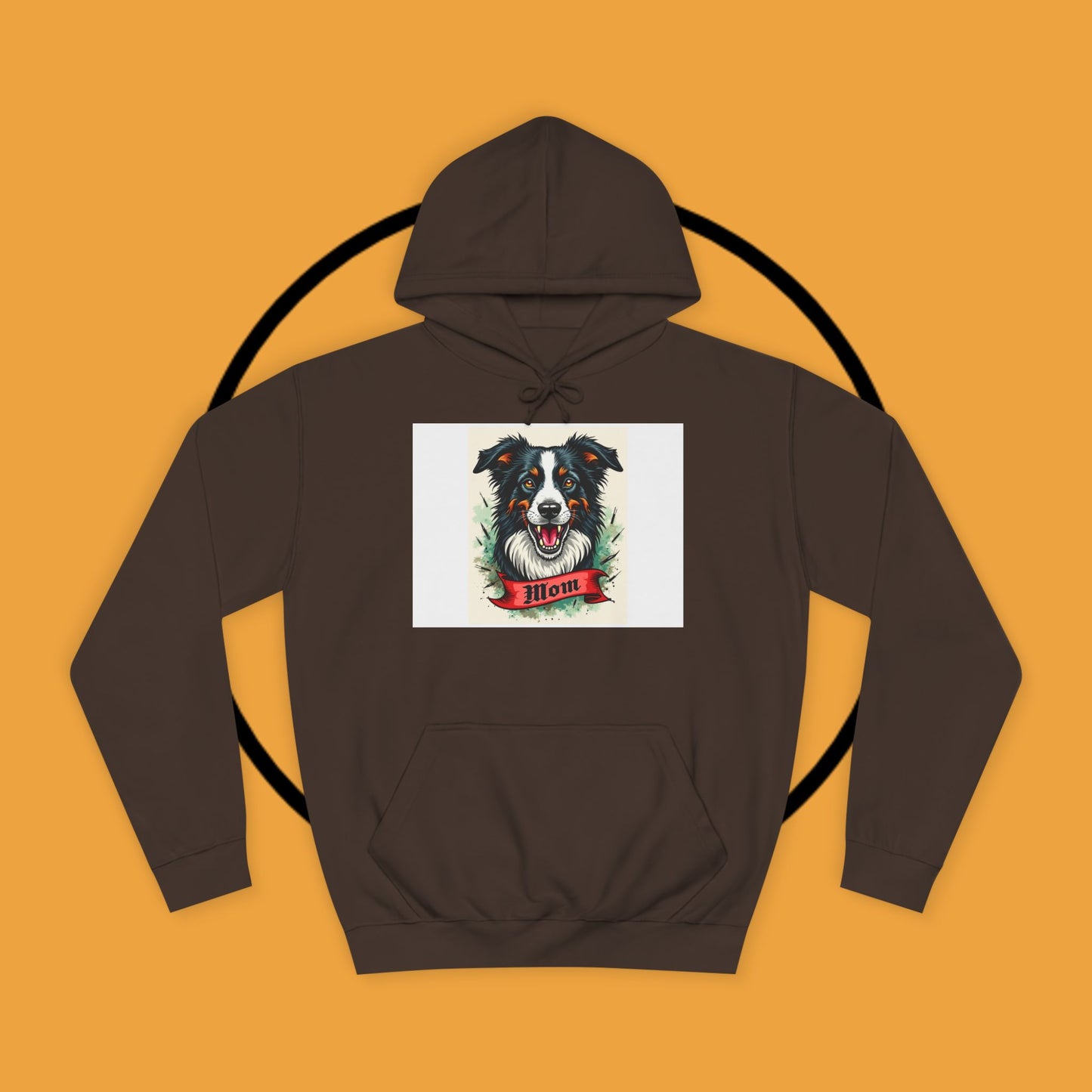 "Border Collie Mom Tattoo Style Hoodie - Vintage Dog Mother Banner Design Sweatshirt | Bold Statement Wear"