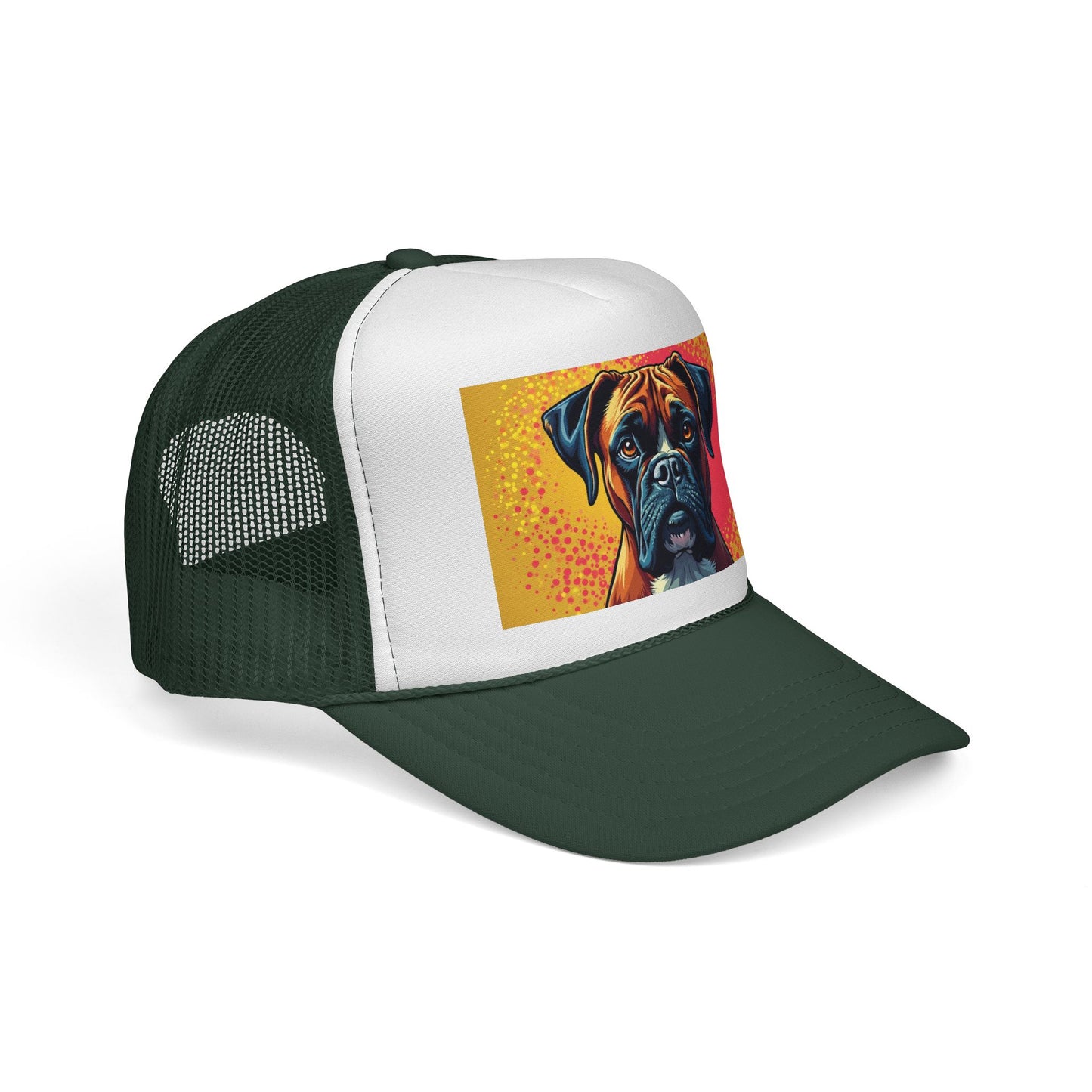 "Pop Art Boxer Dog Trucker Cap - Vibrant Colorful Design | Artistic Snapback Hat | Retro Street Style Baseball Cap for Dog Lovers"