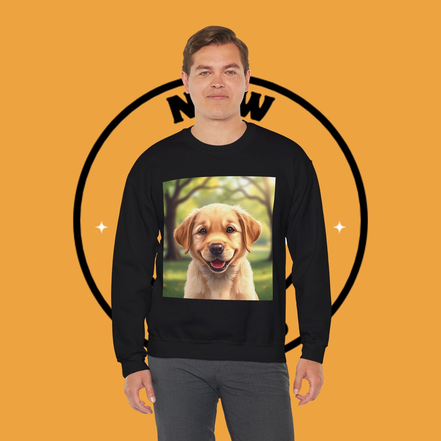 Crewneck Sweatshirt - Adorable Puppy Smiling in the Park - Sweet and Happy Golden Retriever