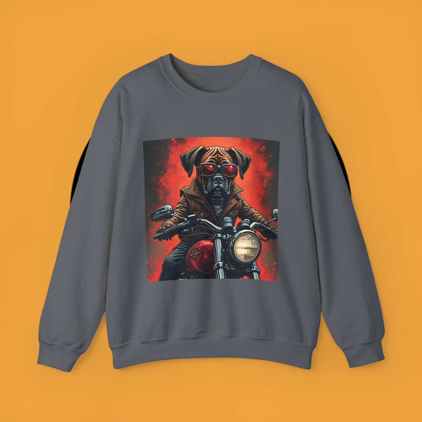 Biker Boxer Dog Crewneck Sweatshirt - Motorcycle Rebel Pup Design - Badass Pet Lover Style